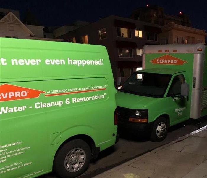 SERVPRO trucks in the dark 