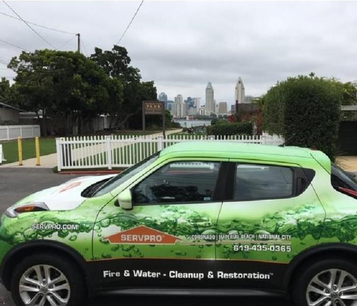 SERVPRO vehicle in front of San Diego Skyline